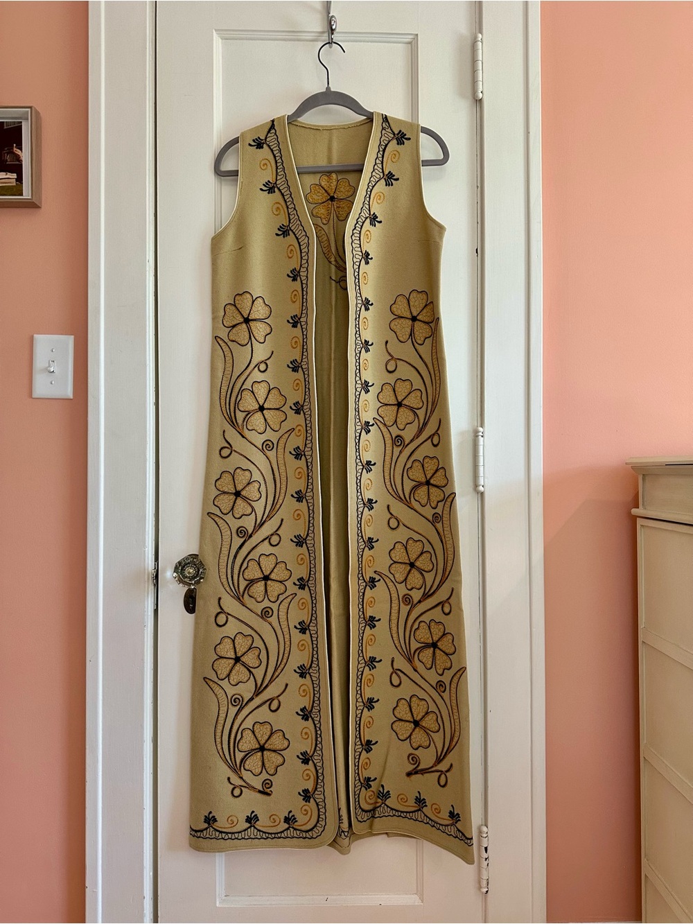 Vintage 70s Embroidered Wool Maxi Vest sz S *Perfect condition*